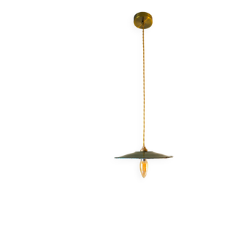 Vintage industrial pendant light in green enamelled sheet metal