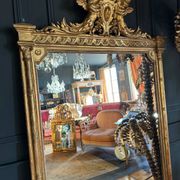 Napoleon iii period fireplace mirror in golden wood with putti decor - 19th century