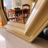 Miroir octogonal en bois à patine argenté et beige, époque art déco