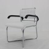 1940s Rare Restored Bauhaus Chrome Plated Adjustable Armchair in White Leather, Czechoslovakia