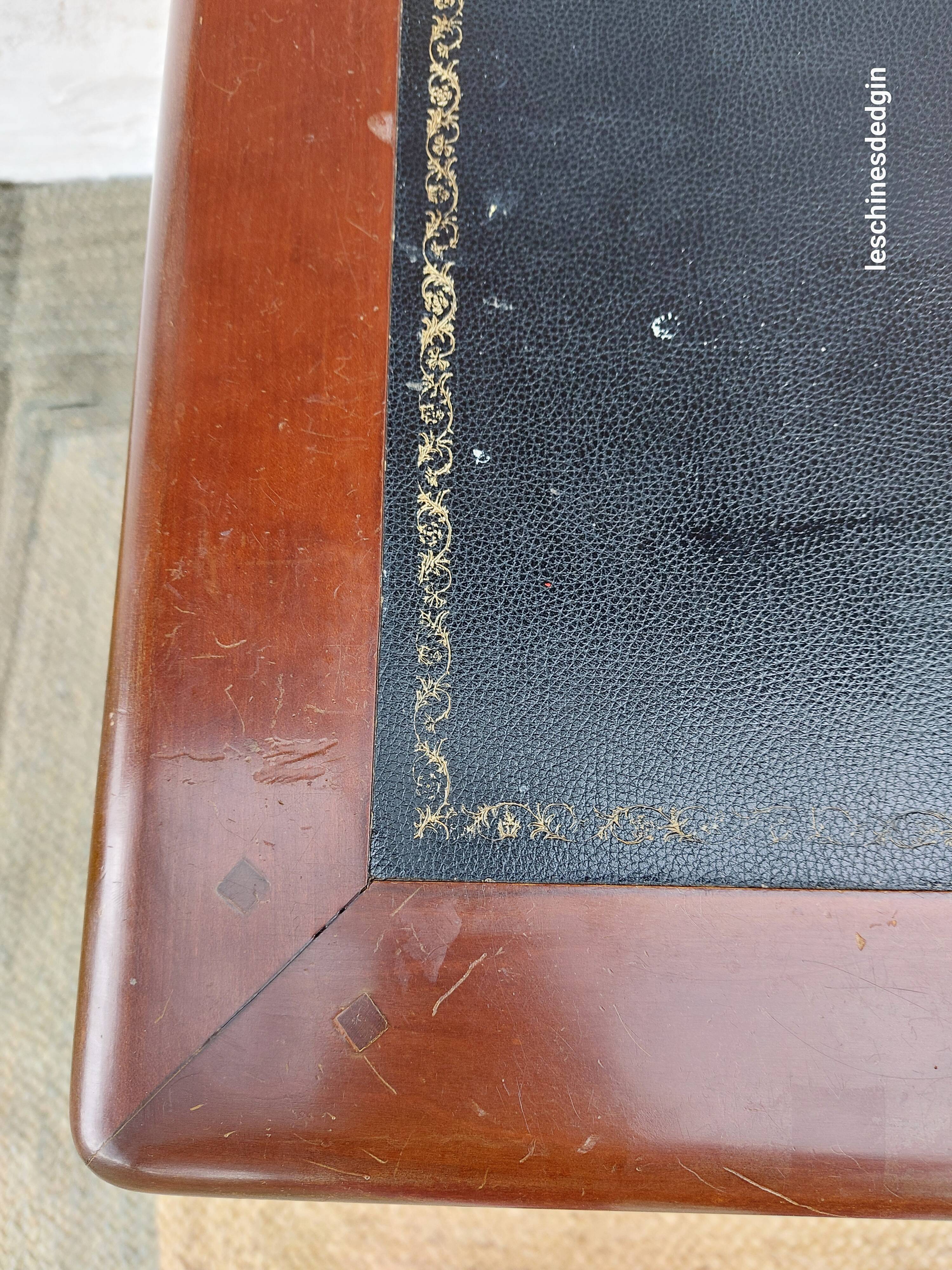 Black leather desk with extensions