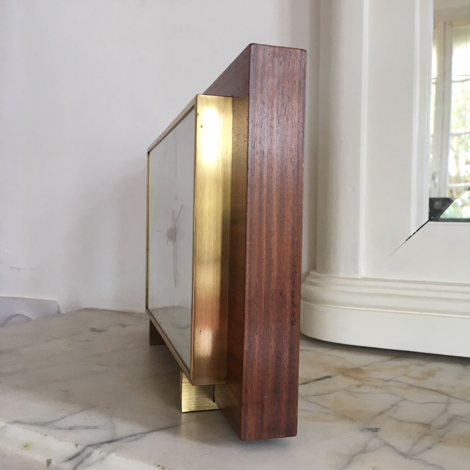 Modernist West German Glass and Brass Wood Clock 1960