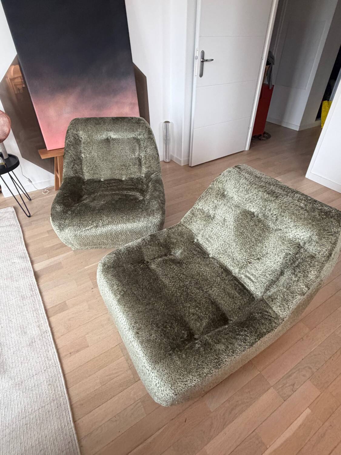 Pair of Armchairs, Space Age green velvet