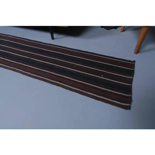 Vintage Turkish Hand-Knotted Wool Cotton Red Kilim Runner Rug 46x321