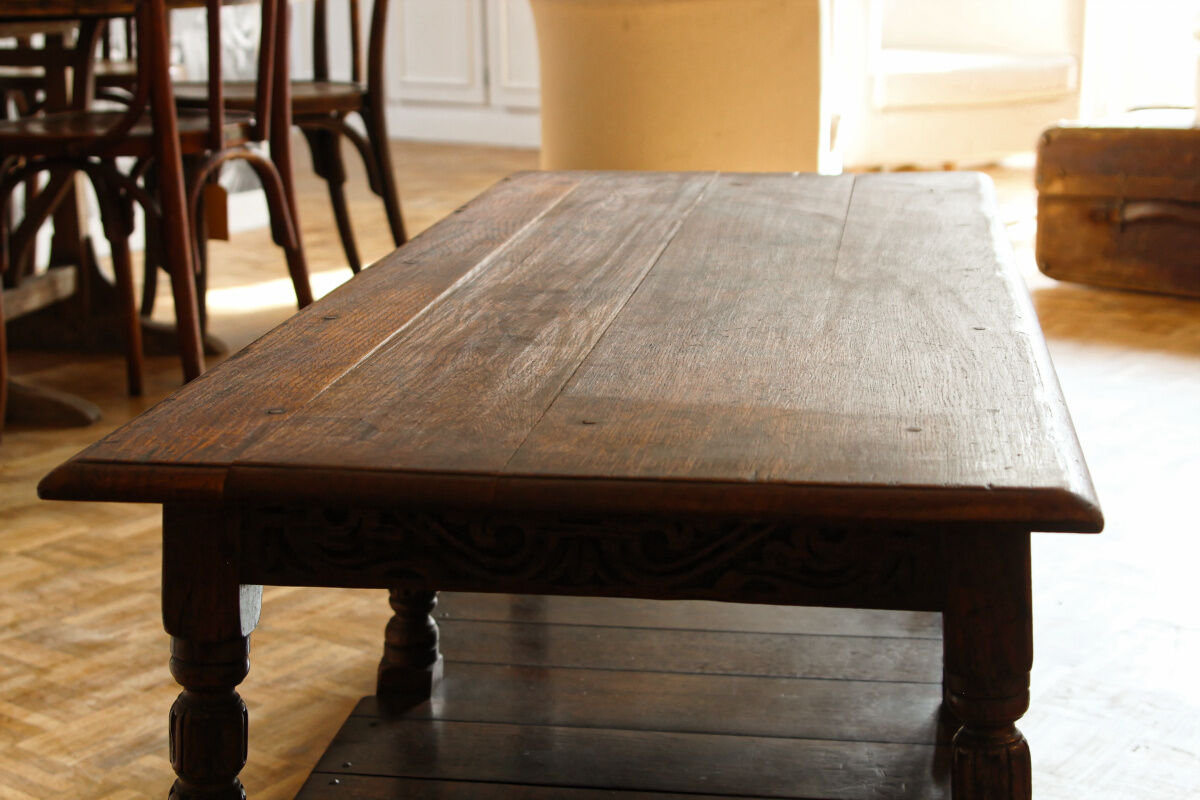 Carved solid oak coffee table