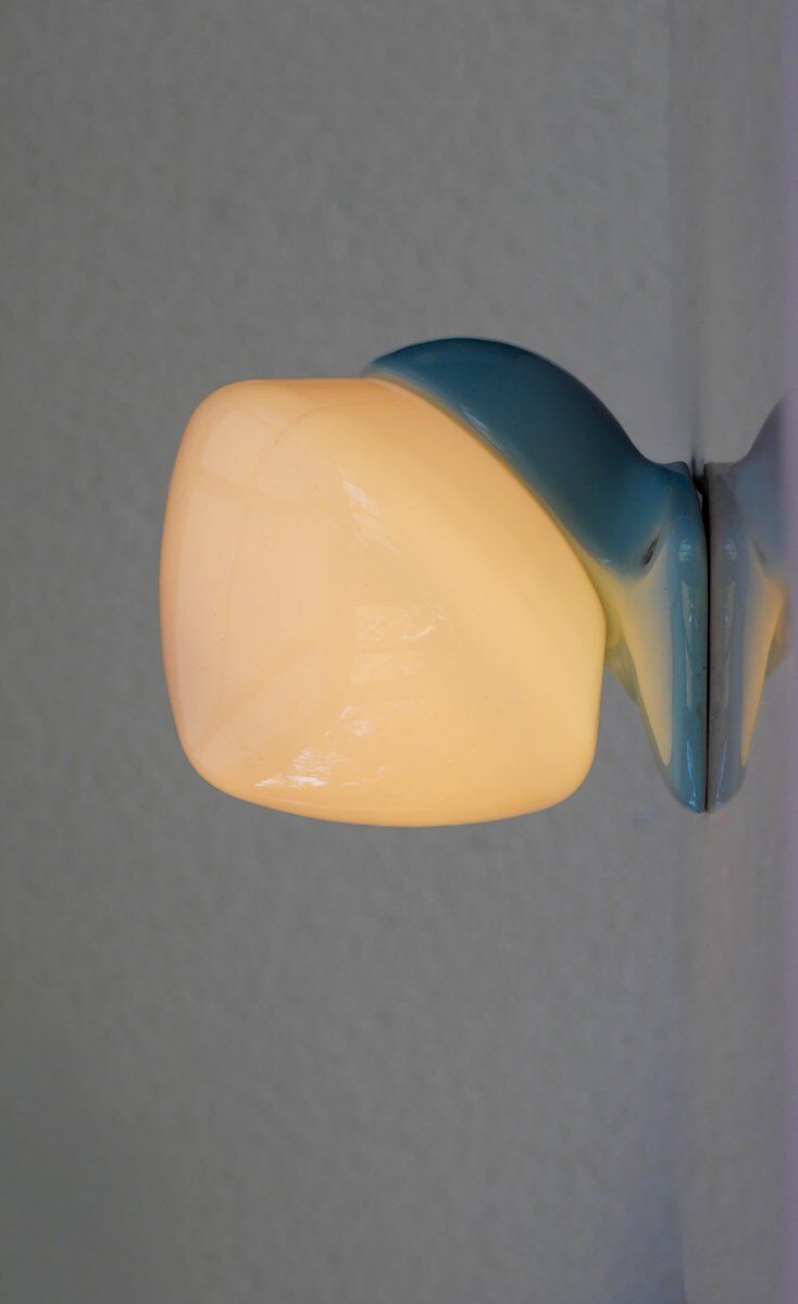 Large mid-century modern pale blue bathroom sconce from Ifö, Sweden