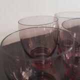 Set of 50s art deco purple/rosé blown glass glasses
