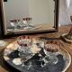 Small rounded mirror, wooden frame, gold frame H49.5