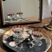 Petit miroir arrondi, cadre en bois, encadrement doré H49,5