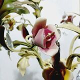 Lustre en fer forgé et porcelaine