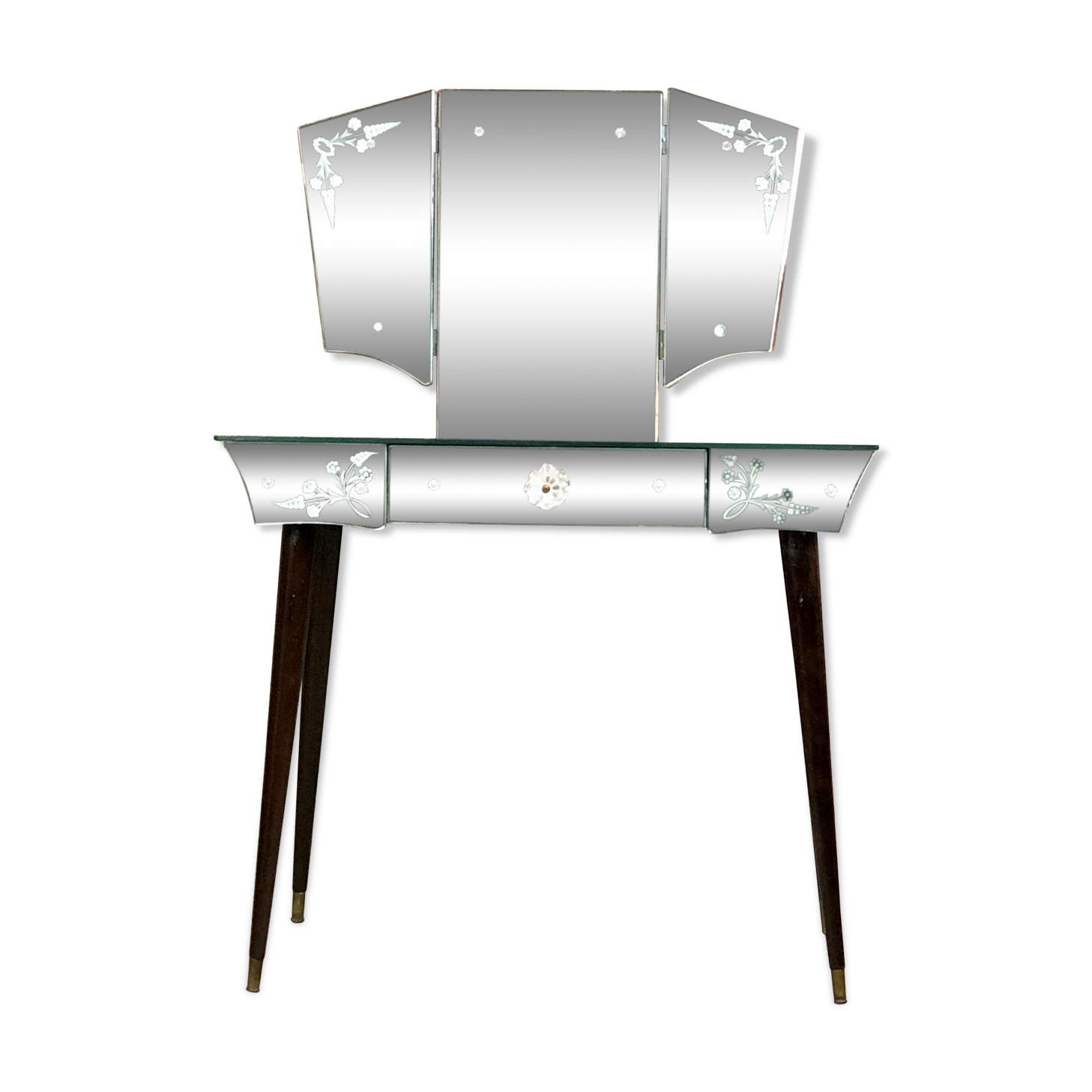 Vintage art deco style dressing table in mirror and wood 50'S