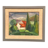 Original Swedish Oil on Panel – "Cubist Landscape" by Chabaneix – Signed – Vintage and Framed – 37 × 31 cm (14.6" × 12.2")