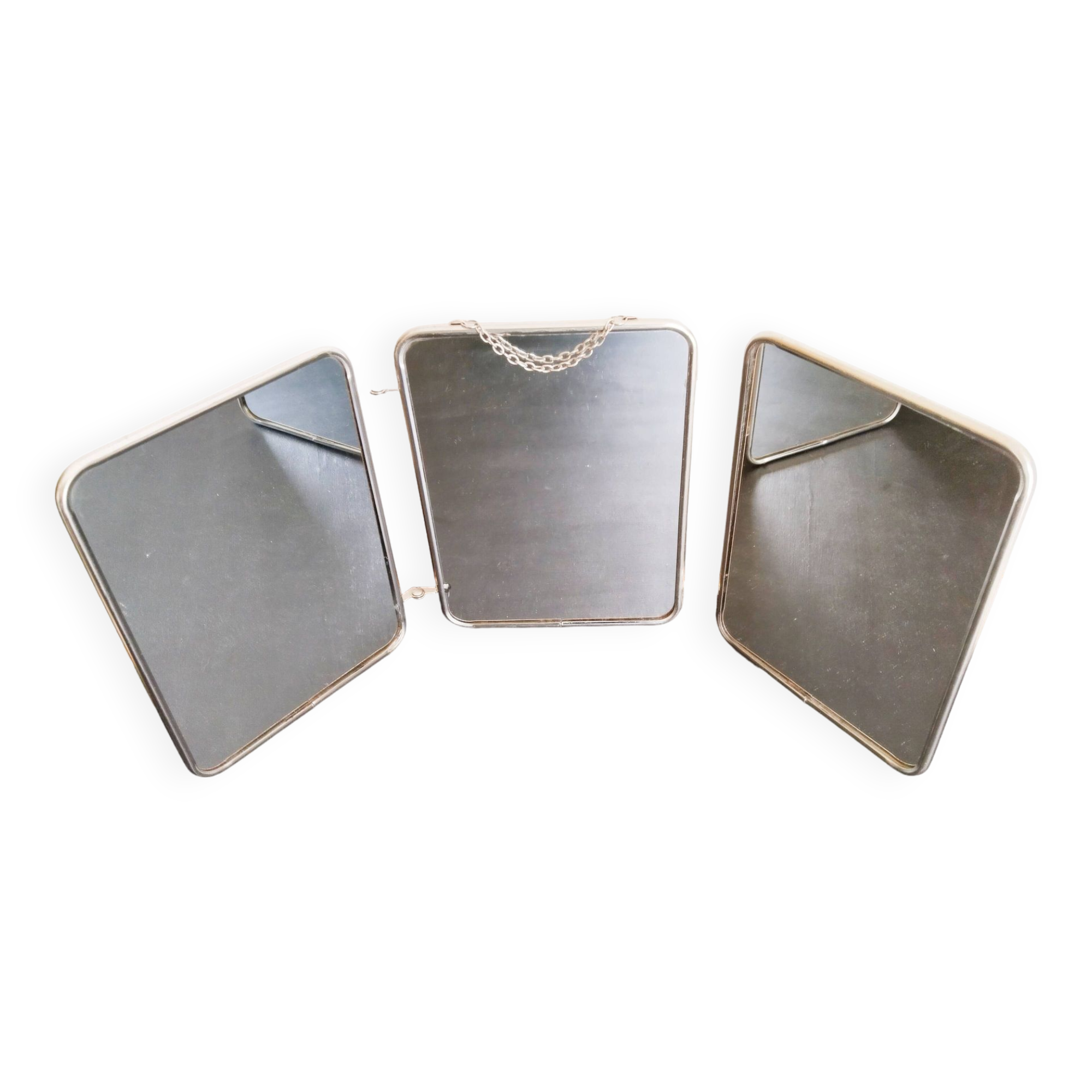 Triptych barber mirror, with chain