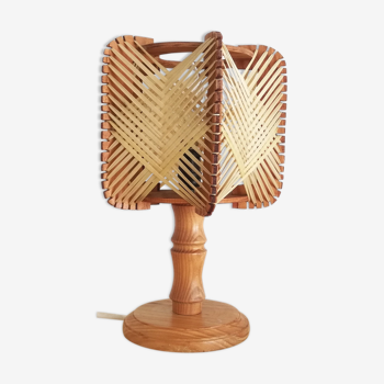 Wood and straw small table lamp 1960