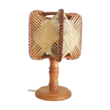 Wood and straw small table lamp 1960