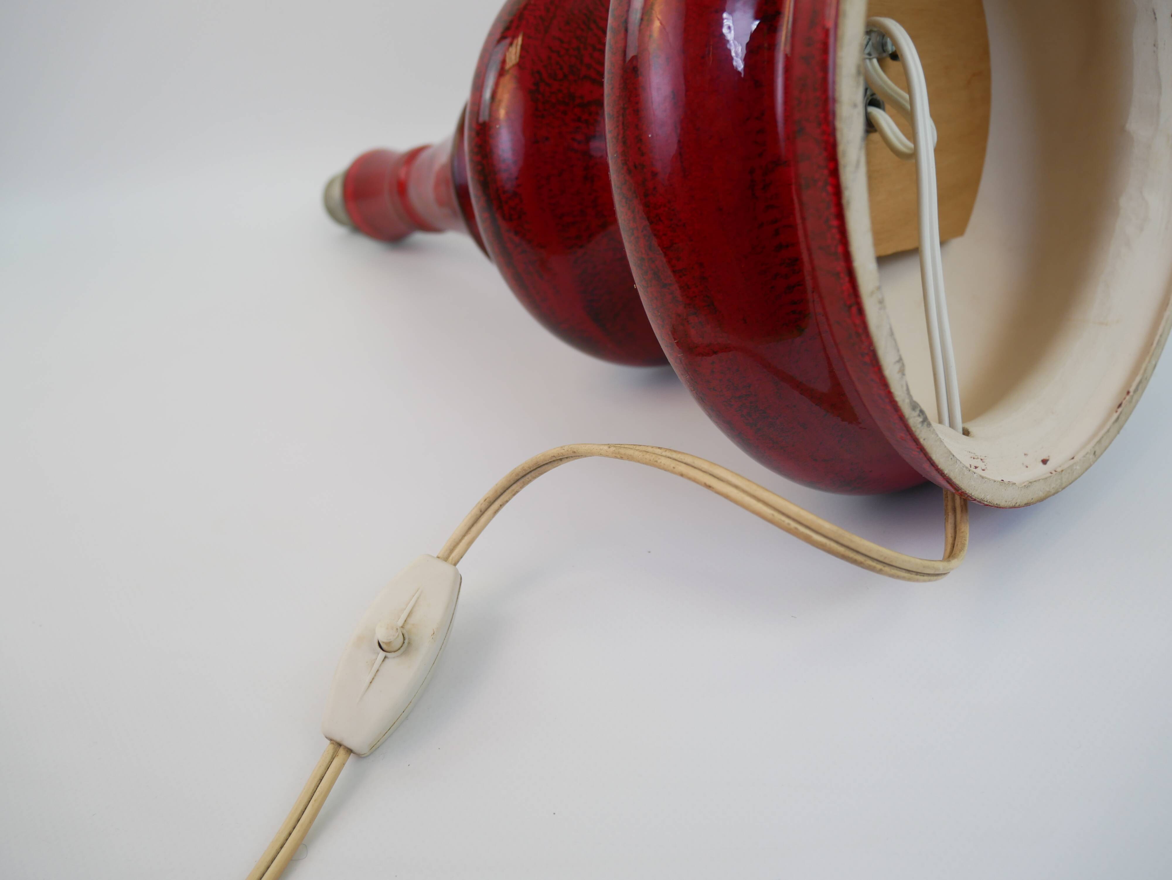 Large vintage red ceramic lamp
