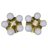 Pair of mid-century brass flush mount lights, 1970s