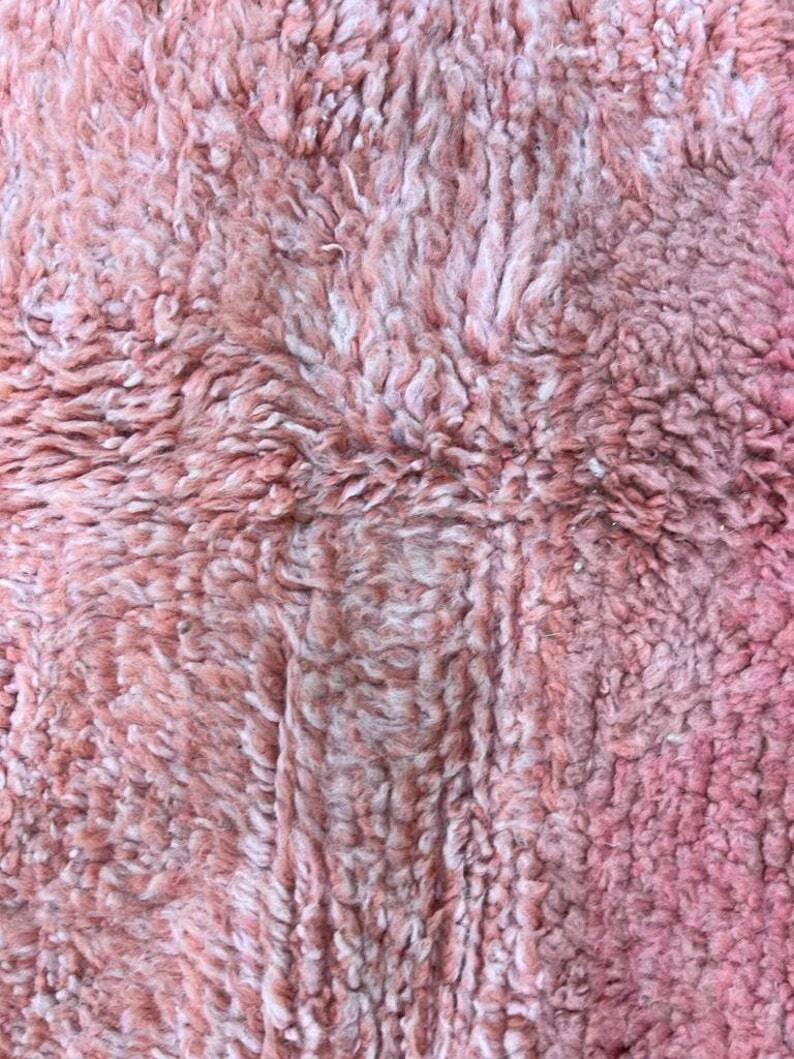 Handmade Berber wool rug, green and pink, 150/250cm