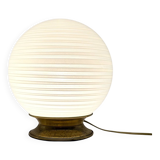 Vintage 70s Italian Table Lamp with Swirl Glass Globe and Brass Base
