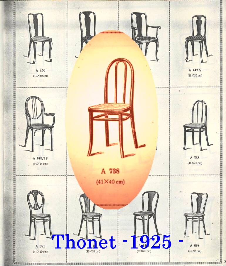 Set of 4 THONET chairs No. A 738 from 1920, caned - bistro -