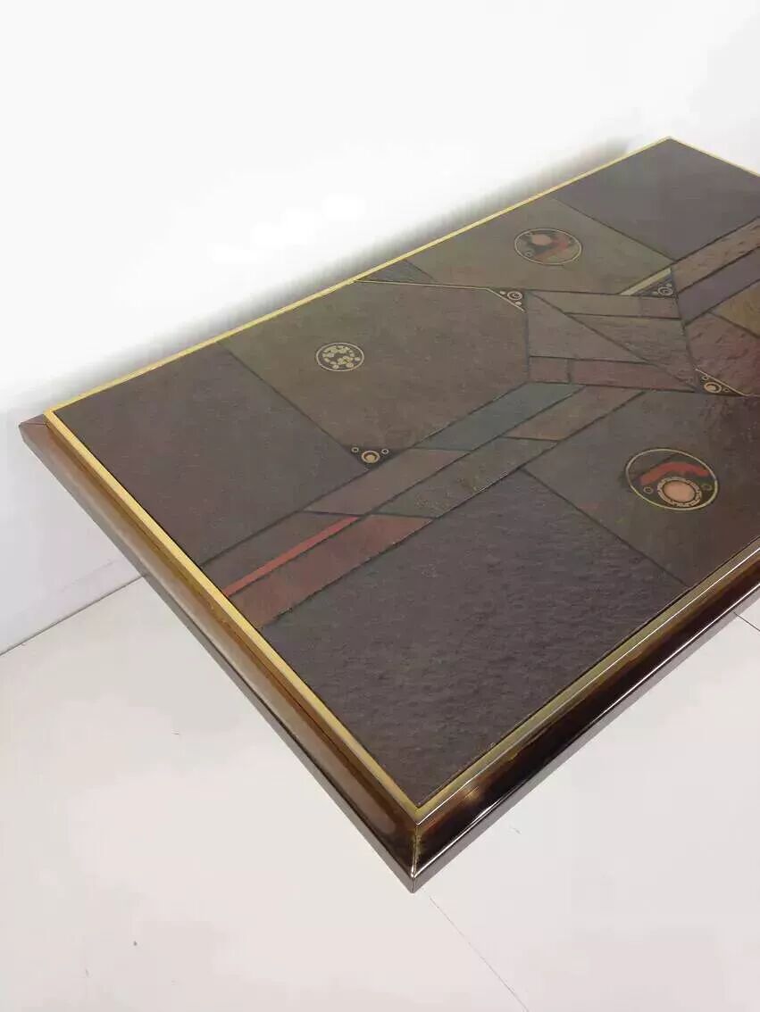 70s Brutalist Coffee Table in Brass, Bronze and Stone