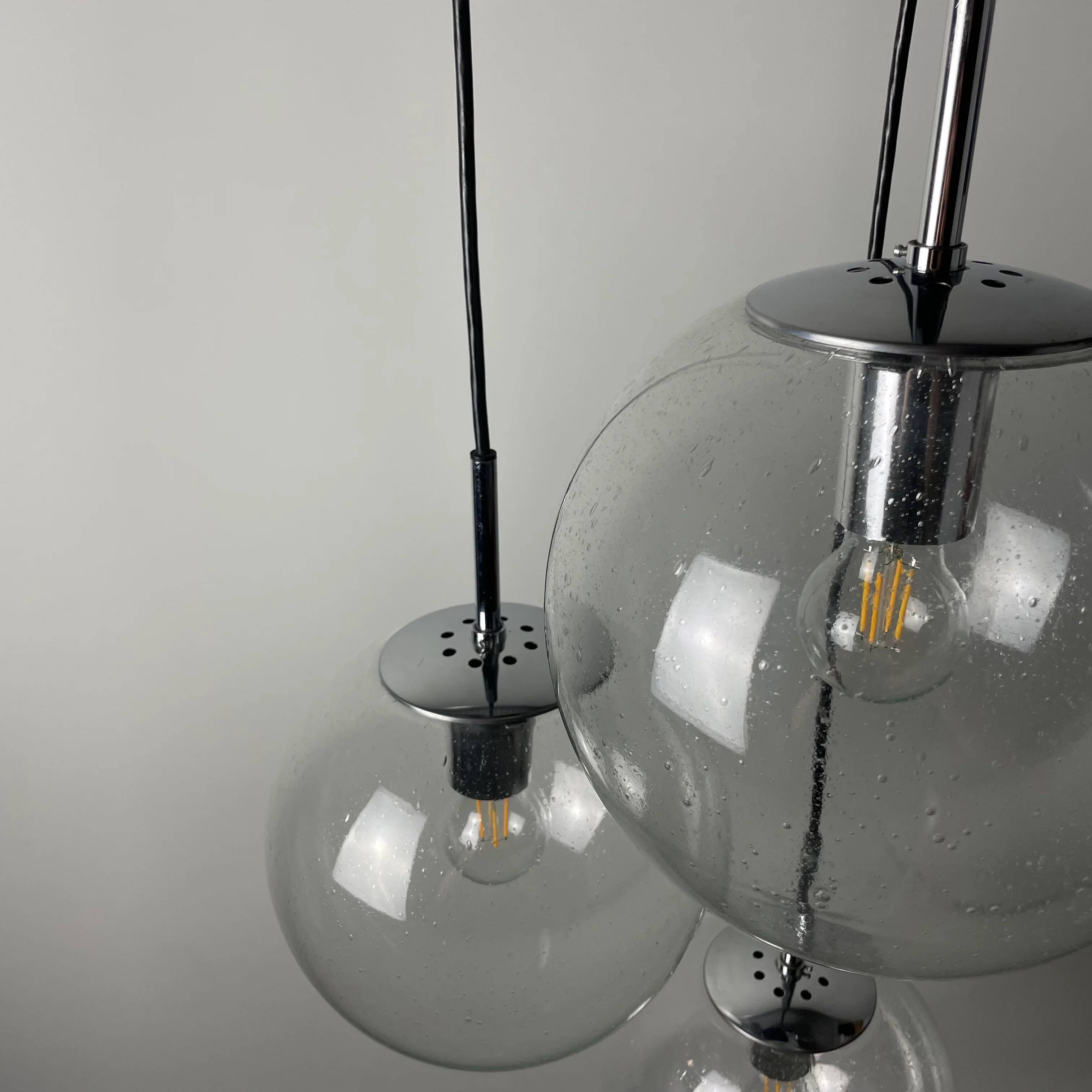 Set of 3 glass bubble globes 4101 by Glashütte Limburg 1970