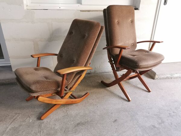Paire de Fauteuils relax vintage de style scandinave , inclinaison réglable