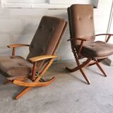 Pair of vintage Scandinavian style relaxation armchairs, adjustable tilt