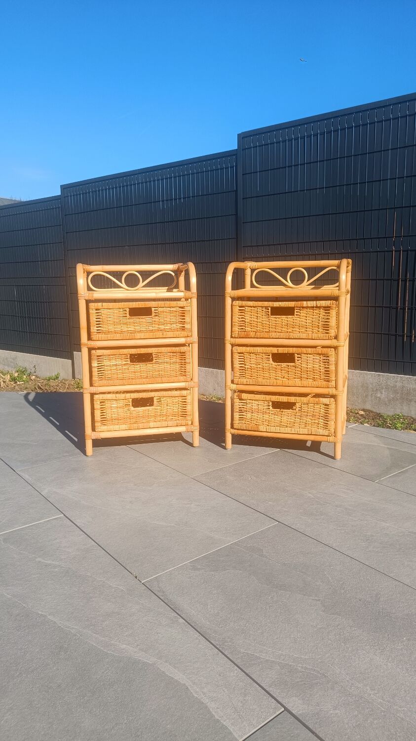 Pair of 1970s rattan bedside tables