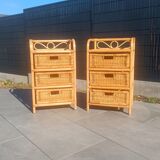 Pair of 1970s rattan bedside tables