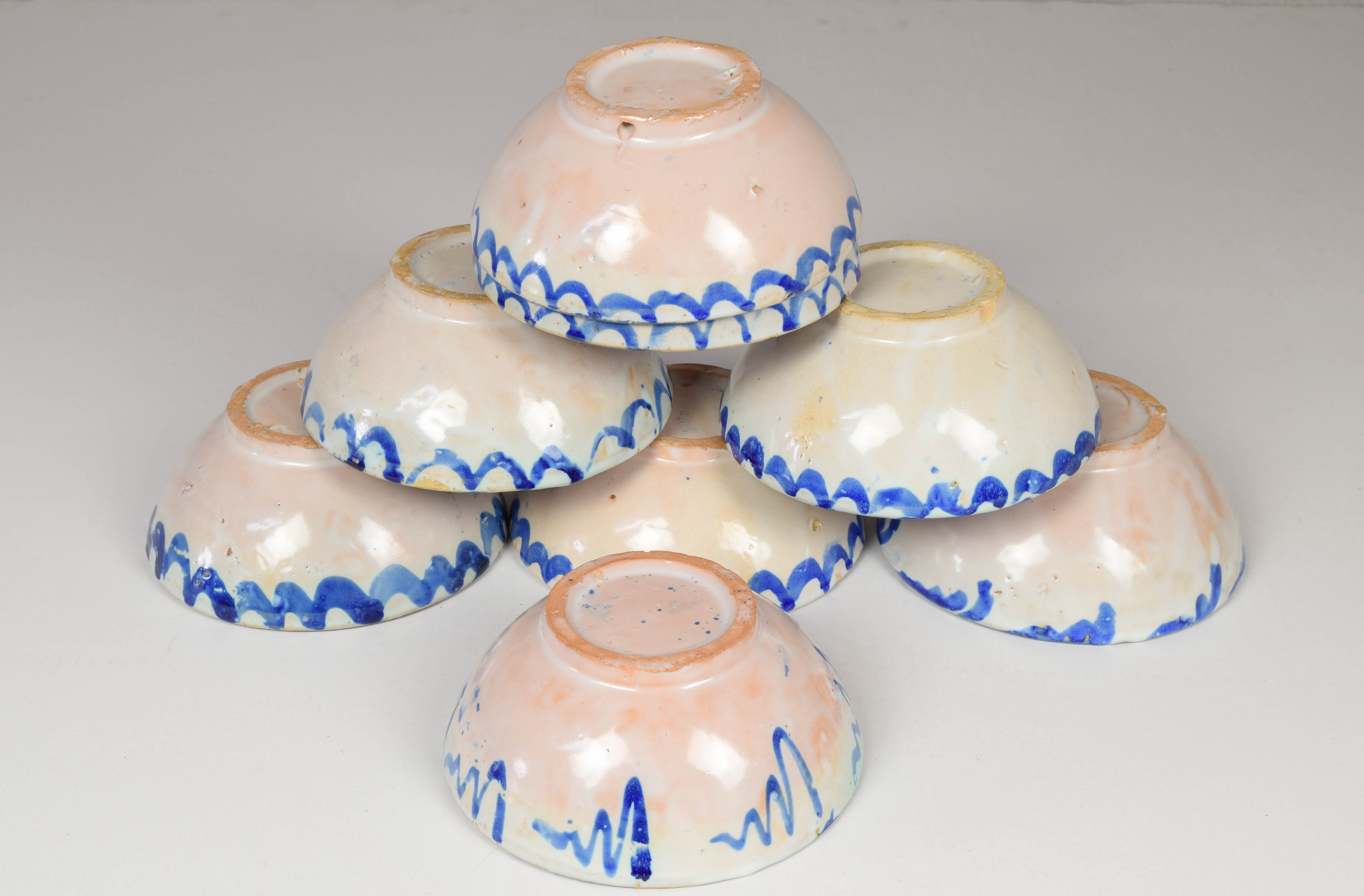 Antique handmade ensemble de bols en céramique en terre cuite fajalauza, grenade espagne xix