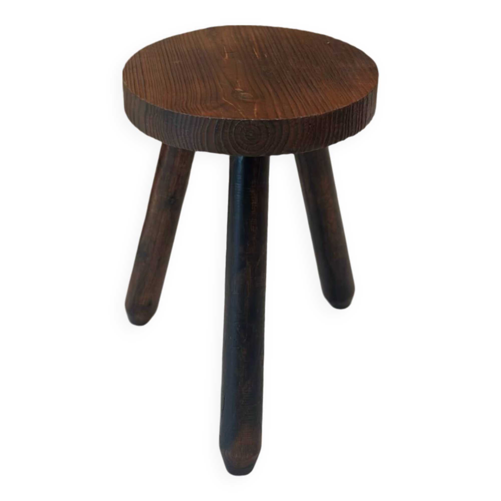 Vintage brutalist tripod stool compass legs - wood