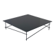 Minimalist black glass coffee table with industrial metal base