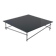 Minimalist black glass coffee table with industrial metal base