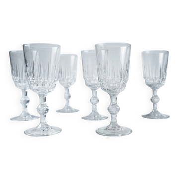 6 verres à pied en cristal sonore taillé – années 70
