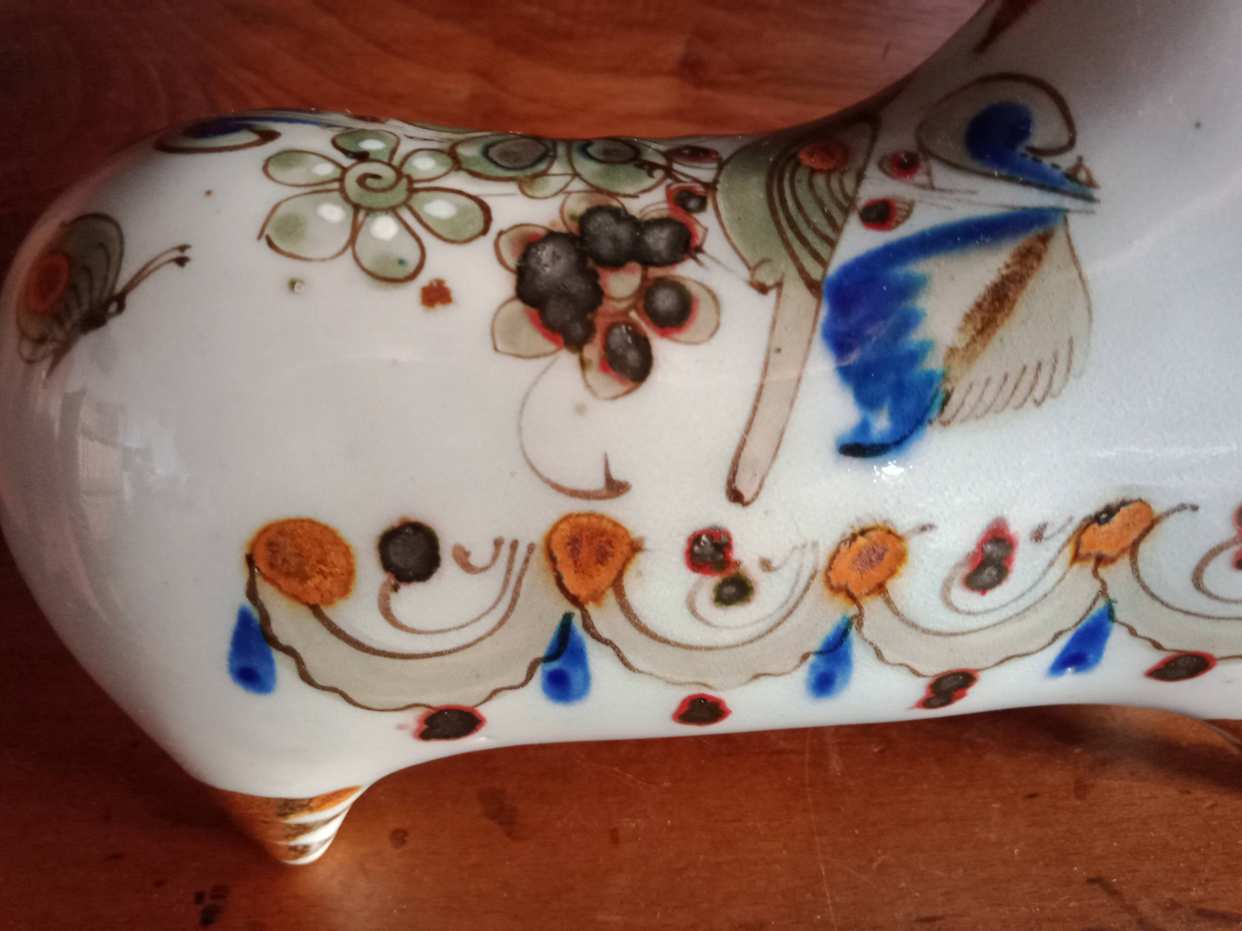 Ken edwards pottery - stylized horse decorated with butterfly flowers bird