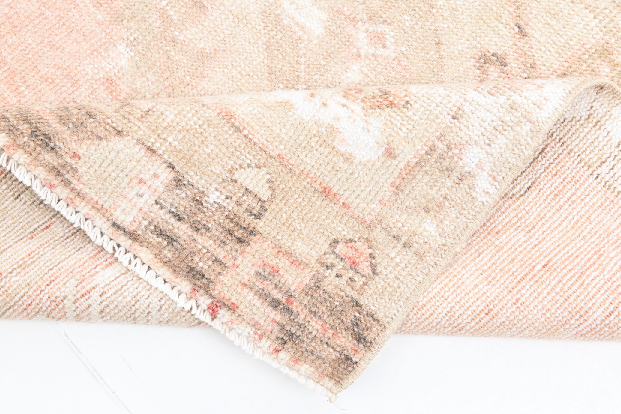 Faded red and beige vintage runner rug 322x85cm