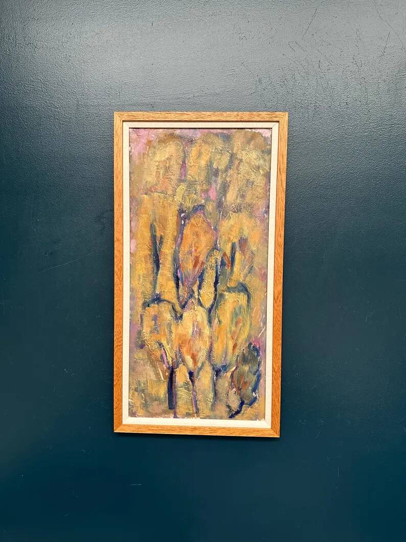 Large Swedish Oil on Panel – "Green Composition" – Signed – Vintage and Recently Framed – 77 × 41 cm (30.3 in × 16.1 in)