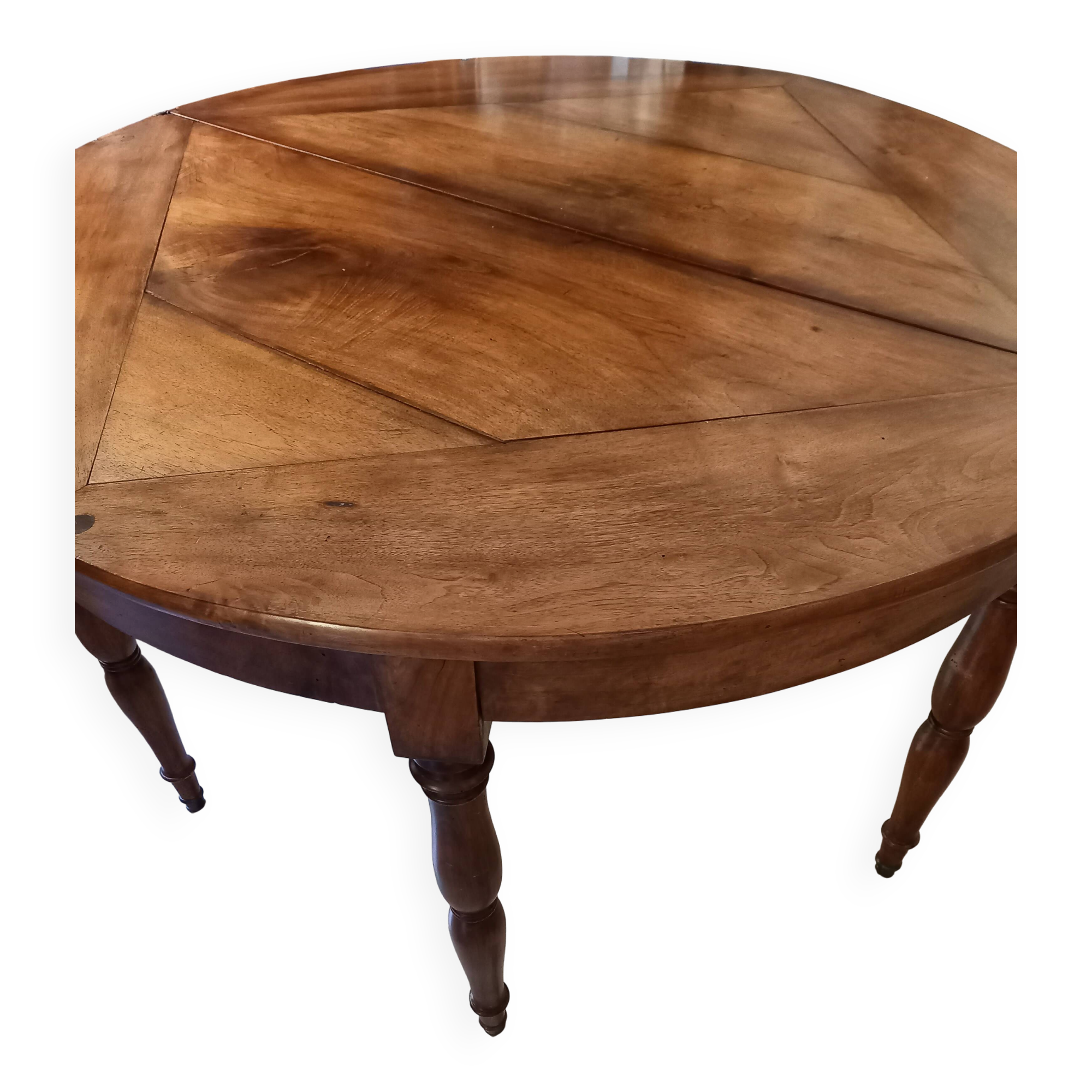 Antique half-moon walnut round table