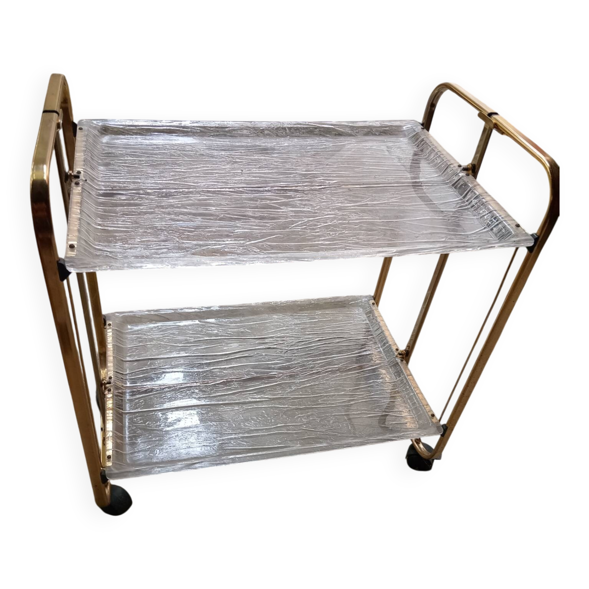 Desserte dorée en plexiglas