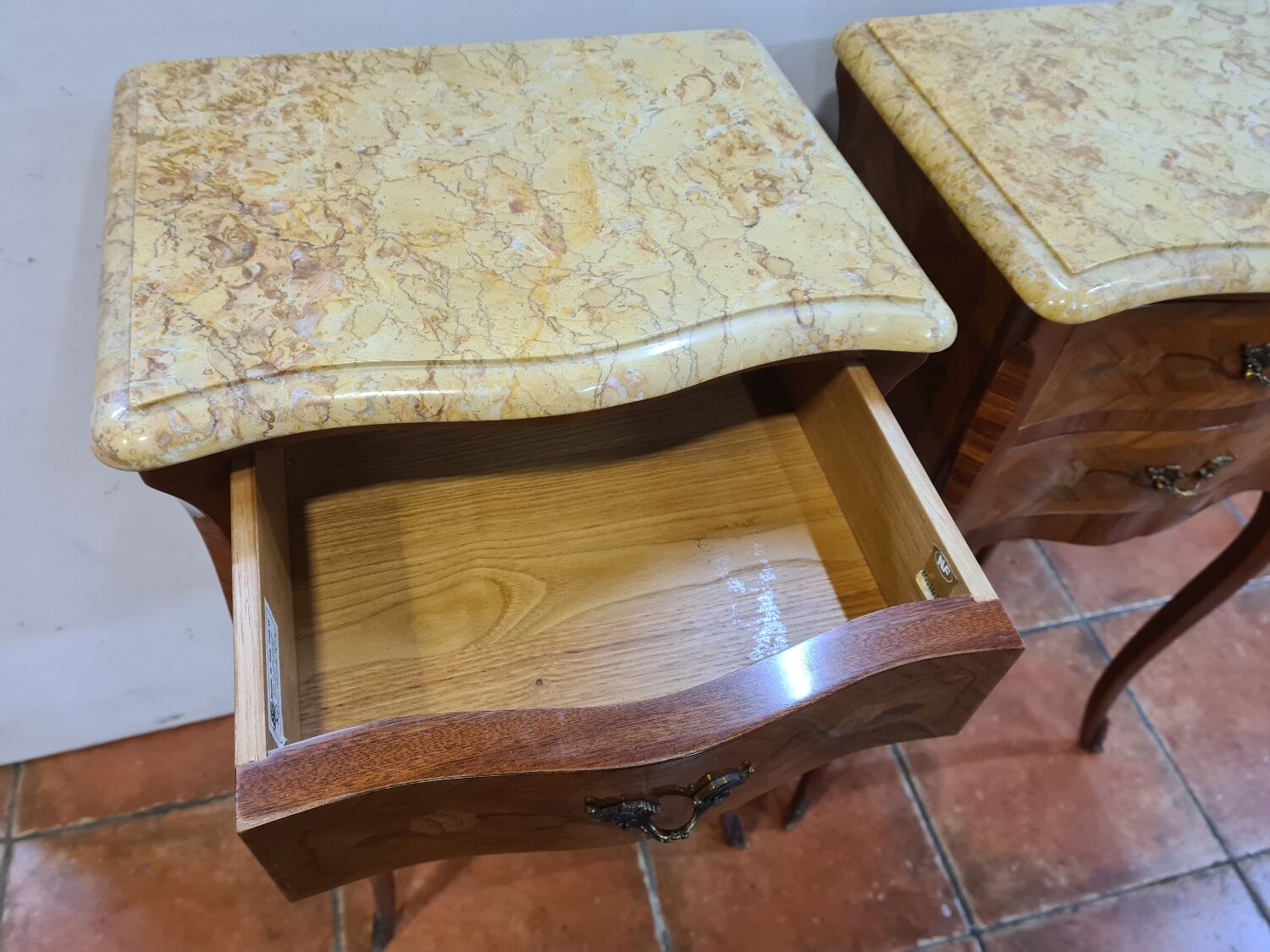 Marquetry bedside tables ( the pair )