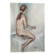 Tableau signé sanguine aquarelle portrait féminin « la pose »