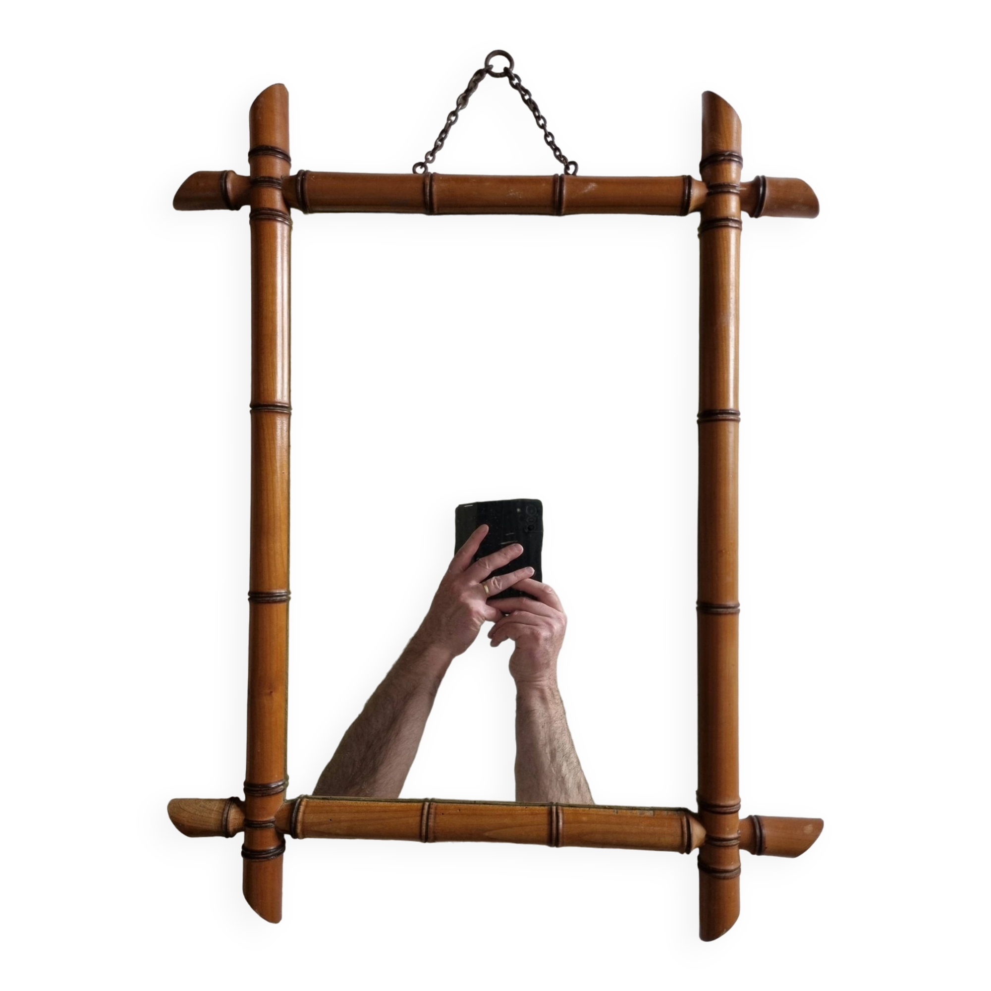 Turned wooden mirror in imitation of bamboo, from the 40s-50s, 43 x 57 cm