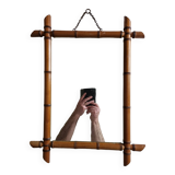 Turned wooden mirror in imitation of bamboo, from the 40s-50s, 43 x 57 cm
