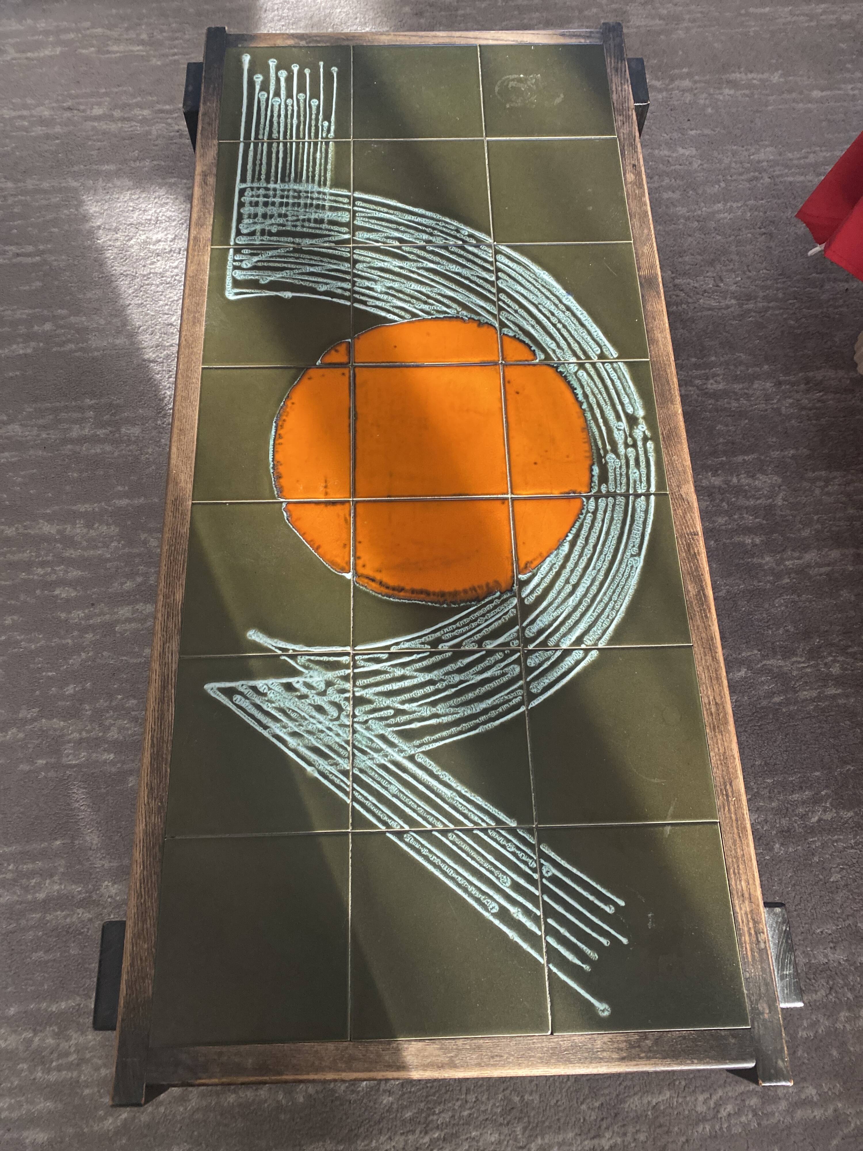 Table basse céramique bois style Vallauris