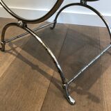 Tabouret curule en acier argenté de style néoclassique à têtes de cygne