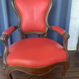 Antique solid wood armchair – Louis XV style – red upholstery, 19th century