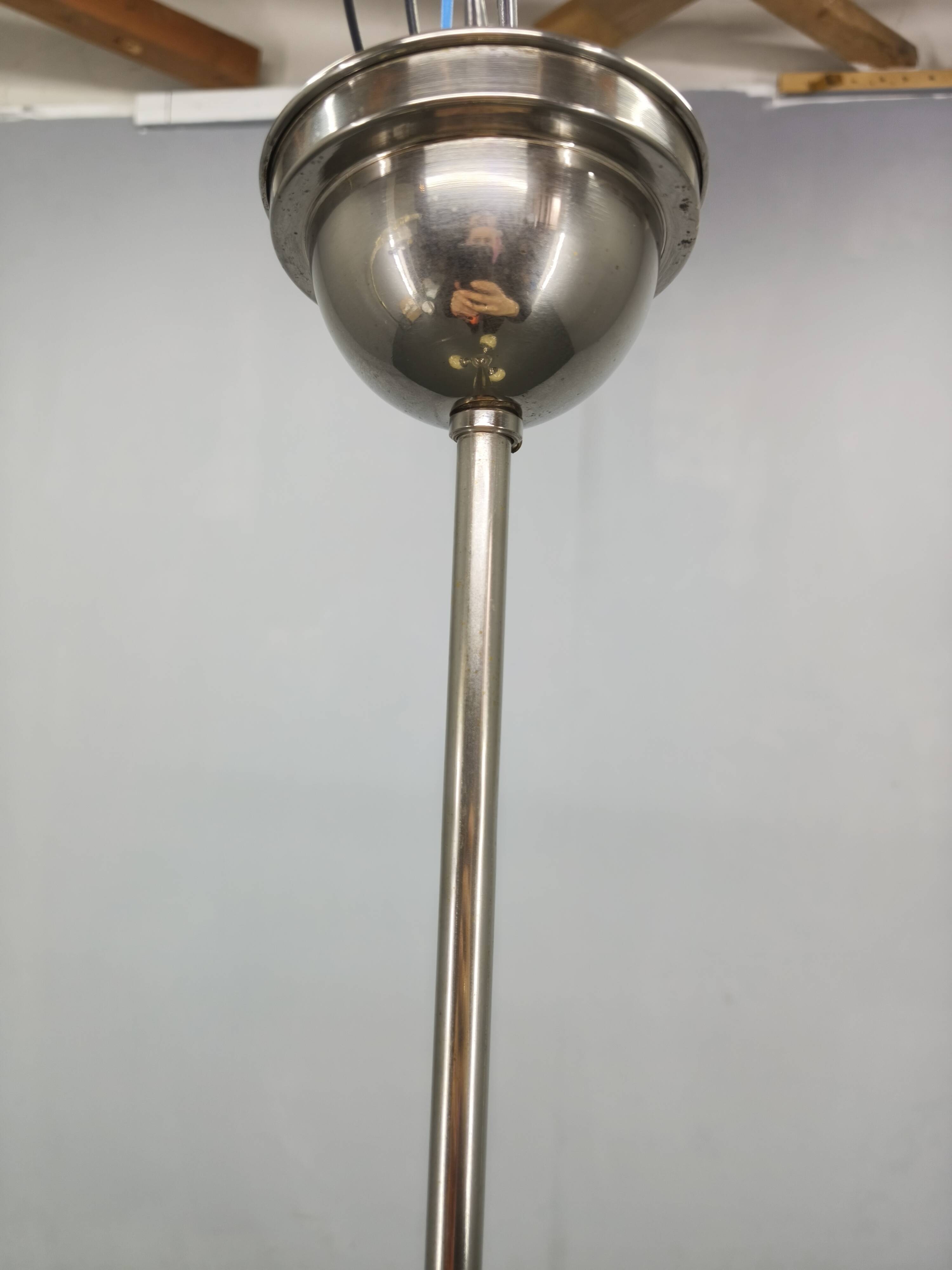 Bauhaus Globe Chandelier Czechoslovakia 1930s Chrome Pendant