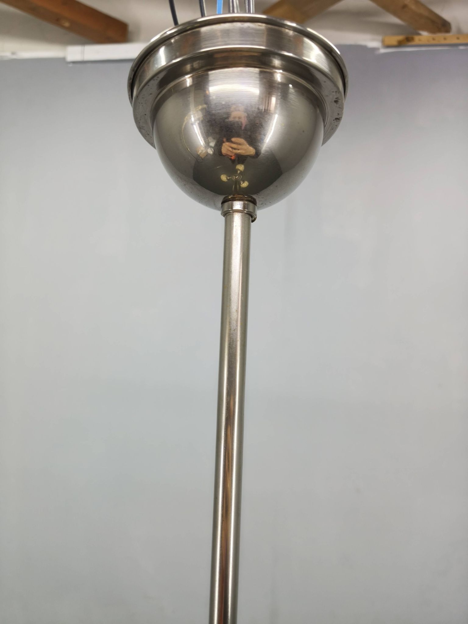 Bauhaus Globe Chandelier Czechoslovakia 1930s Chrome Pendant