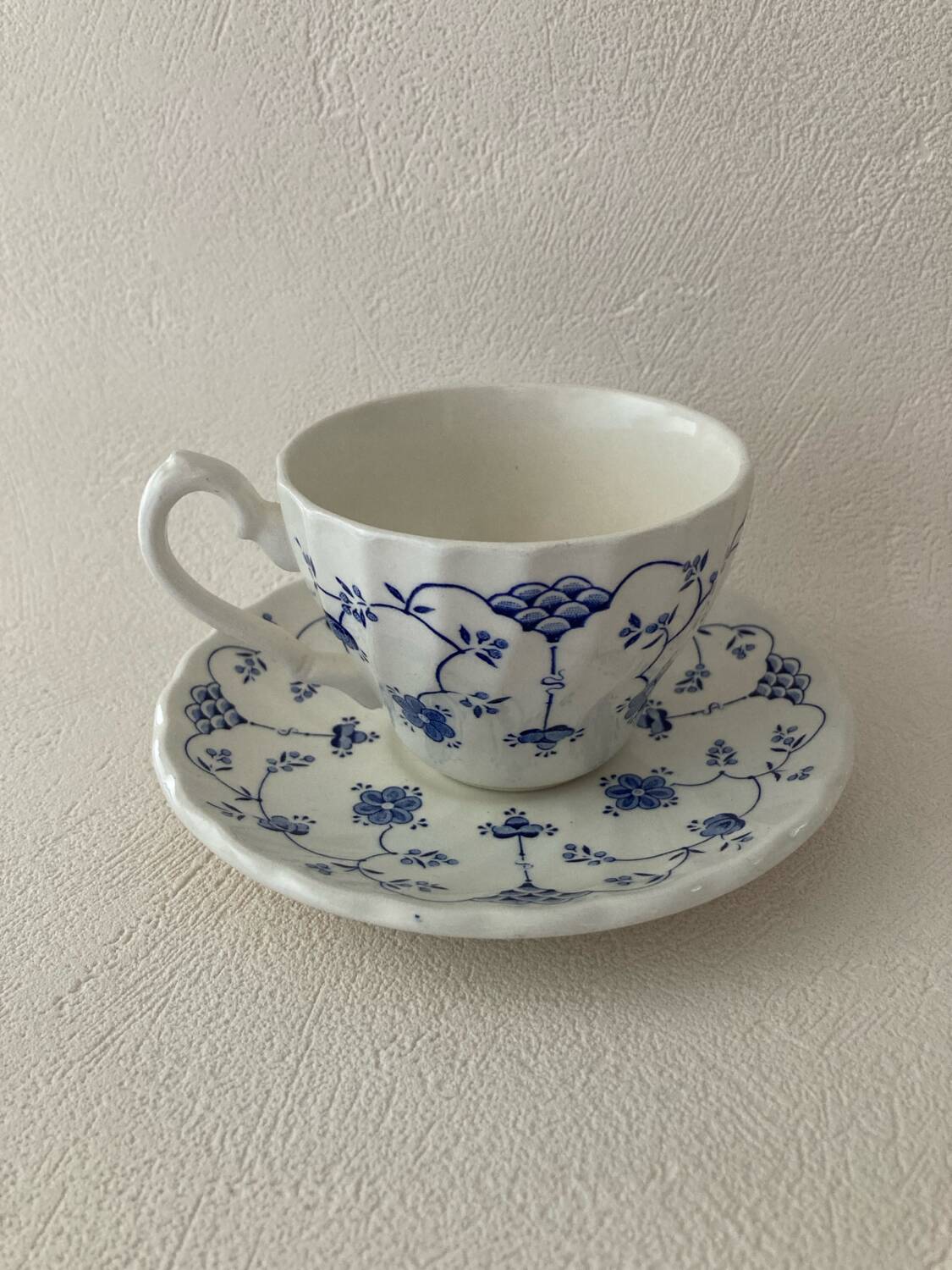 Myott Meakin England Blue Cup Saucer and Milk Jug